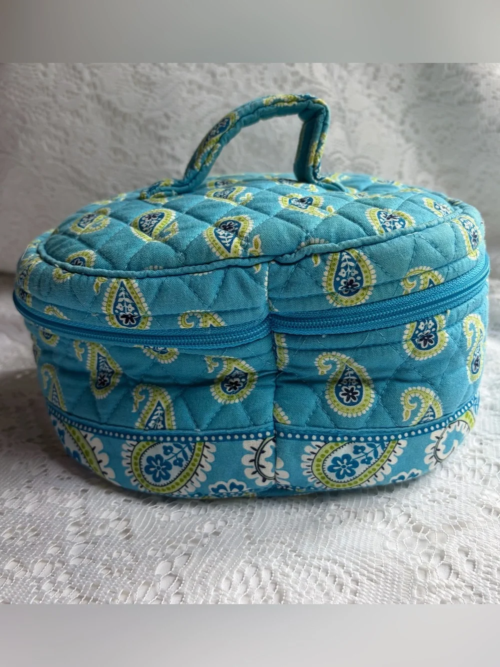 Vintage Y2K Vera Bradley Makeup, Cosmetic, Travel Bag Pouch in Bermuda Blue HTF